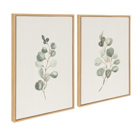 Kate and Laurel Sylvie Eucalyptus 4a & Eucalyptus 4b Framed Canvas Wall Art Set By Maja Mitrovic of Makes My Day Happy, 2 Piece 23x33 Natural, Simple Neutral Botanical Art Wall Décor
