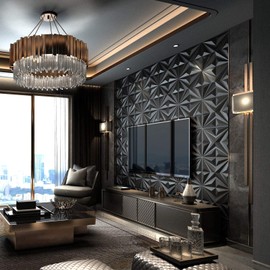 MIX3D Decorative 3D Wall Panels Star Textured PVC Wall Panels for Interior Wall Décor 19.7"x19.7" Black Pack of 12 Tiles Cover 32 Sq. Ft