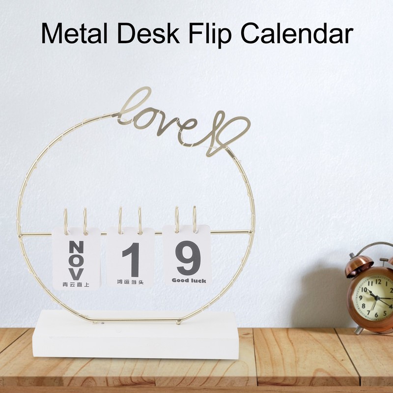 Metal Desk Calendar Modern Creative Tabletop Flip Calendar with LED