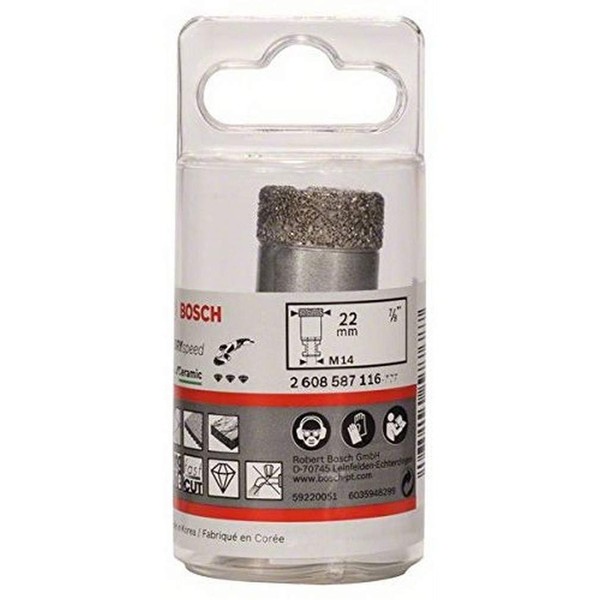 Bosch 2608587116 Dry Speed Diamond Hole Cutter, M22, 22mm x 35mm, Silver
