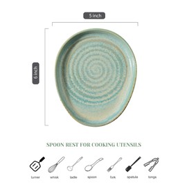 Seyatoo Ceramic Spoon Rest for Stove Top, Spoon Holder for Kitchen Counter, Farmhouse Cooking Utensil Holder for Spoons, Ladles, Spatula, Lake Blue