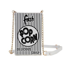 ENJOININ Novelty Fashion Women Crossbody Bag, Popcorn Box Style Clutch Bag for Girl Handbag Shoulder Bag Purse (Black B)
