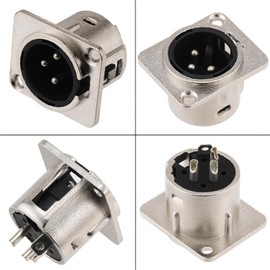 Greluma 4 pieces XLR male/female plug, 3-pin plate mounting plug/socket for microphone speaker, nickel-plated copper contacts, metal housing