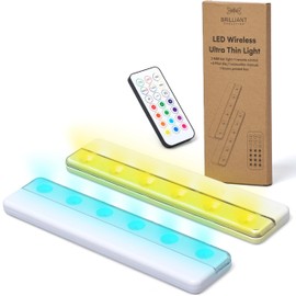 Brilliant Evolution LED Wireless Ultra Thin Light,White, Remote Control, Ambient Lighting, 50 Lumens, RGB Color Temperature, 6 LEDs, 120° Beam Angle, 15ft Remote Range, 30/60 min Timer, 4.3 x 4.3in