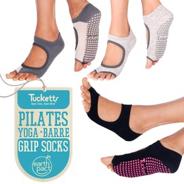 Tucketts Allegro Toeless Yoga Socks with Grips for Women, Toeless Socks For Women, Pilates Grip Socks, Pilates Socks Women, L/XL 3 Pack Black/Static/Grey-Blush