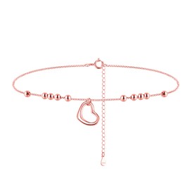 Cangall Silver Women's Anklets, 925 Sterling Silver Ankle Bracelets for Women Girls, 22+5cm Adjustable Beach Barefoot Ankle Chain Rose Gold, CZ Forever Love Beaded Anklet Bracelet for Summer Holiday