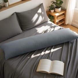 Aisbo Cushion Cover 40 x 145 cm Cotton Set of 2 - Soft Pillowcase 40 x 145 cm Grey with Zip 40 x 145 cm Grey Pillow Cover Pillowcase