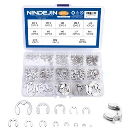 NINDEJIN E-Clip Retaining Rings Assortment Set, 304 Stainless Steel External Snap Ring Clip Kit, 1.2-15mm(13Sizes)E Circlip Retainer Rings for Projects–Car Engines, Locking Mechanisms and Other Shafts