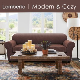 Lamberia High Stretch Sofa Cover for 2 Cushion Couch Loveseat Cover 3 Pieces Thick &Washable Plush Jacquard Sofa Slipover Couch Cover Furniture Protector for Dogs,Pets&Kids