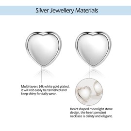 CERSLIMO Silver Earrings for Women Girls - Moonlight Stone Heart Stud Earrings, 14K White Gold Stud Earrings for Girls Daughter Granddaughter Girlfriend Christmas Wedding Gift for Bridesmaid