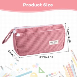2-Piece Corduroy Pencil Case Set, Large Double-Layer Pencil Case with Zip, Handle & High Capacity Aesthetic Pencil Case for Girls, School, Office, Travel, Pink & Purple Pen Bag