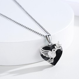 Aututer Bird Necklace 925 Sterling Silver Dove Necklace with Olive Branch Black Crystal Bird Necklace Animal Pendant Peace Necklace Dove Jewelry for Women Teen Dove Gifts for Birthday