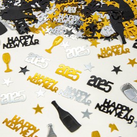 Happy New Year Confetti Glitter Metallic Foil Table Scatters Confetti,Gold Silver 2025 New Year Favors Confetti Sprinkles Sequins for New Year Eve Party Decoration(mixcolor)