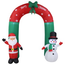 8 Foot Tall Lighted Christmas Inflatable Santa Claus and Snowman Archway with Bow LED Lights Yard Art Decoration