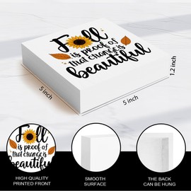 Rustic Autumn Fall is Proof That Change is Beautiful Wood Box Sign, Farmhouse Artwork Decor, Fall Thanksgiving Wooden Square Sign Desk Block Signs Home Shelf Office Decoration