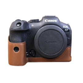 Rieibi EOS R7 Case - Quality PU Leather Half Case for Canon EOS R7 Digital Camera - Grip Case for Canon EOSR7, Coffee, Camera Case