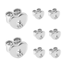 Sterling Silver Earring Backs, 4Pairs 925 Sterling Silver Butterfly Earring Backs Replacements for Studs Post Earrring Stoppers Hypoallergenic Safety Locking Secure Heart Flat Earring Backs Clutches