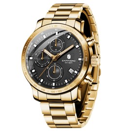 SAPPHERO Watches Men's Chronograph Men's Watches Analogue Quartz 50 m Waterproof Luminous Hands Date Casual Business Watch Classic Design Elegant Gift, Golden Black