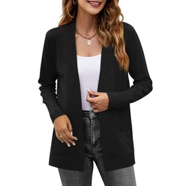 Yousify Womens Cardigan Sweater Long Sleeve Open Front Knit Cardigan Sweater with Pockets Black