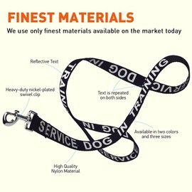 Dogline Black - Service Dog in Training Nylon Leash Printed with Reflective Letters for Small Medium and Large Dogs Do Not Pet ESA Training Working W 1" x L 4 ft