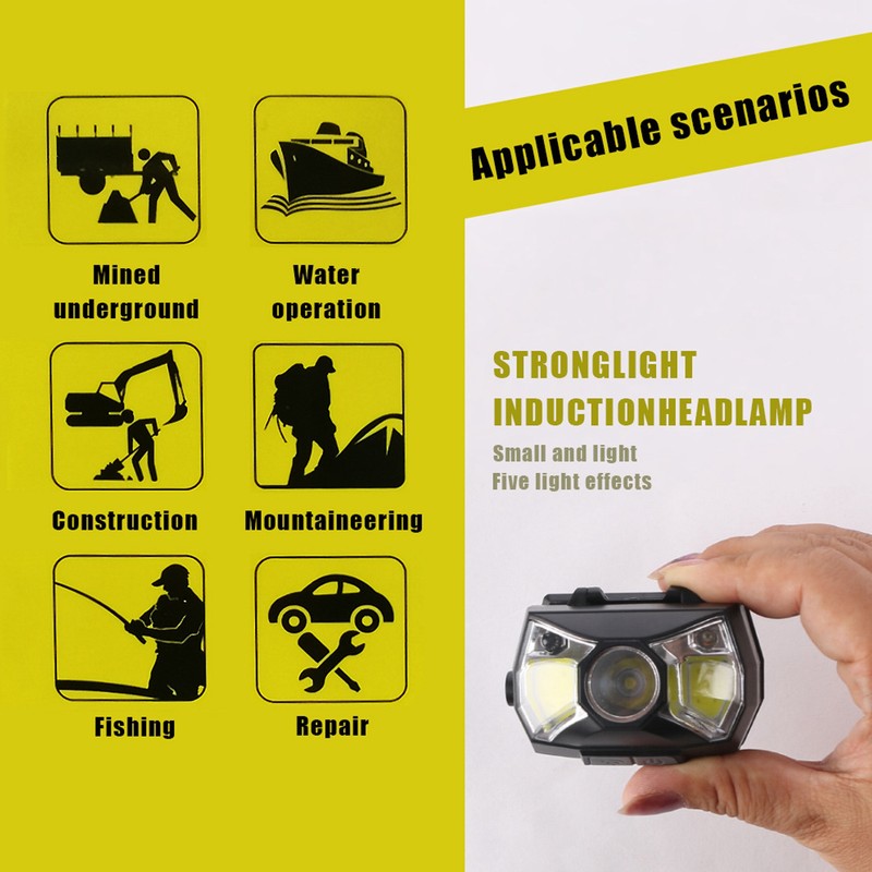 XPG+COB Headlamp Motion Sensor USB Rechargeable Head Lamp Waterproof Headlight
