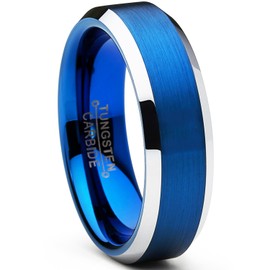 Tungsten Carbide Men's Brushed Wedding Band Blue Plated Engagement Ring 6mm Comfort Fit Size 9