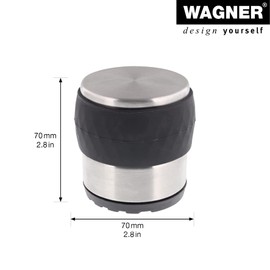 WAGNER Floor Door Stopper New Tower - Diameter 70 x 70 mm, for Standing, Industrial Steel in High-Quality Stainless Steel Look, Buffer Made of Black Rubber, 800 g - 15521201