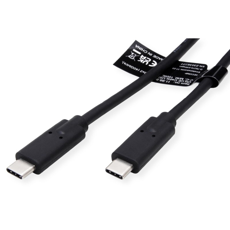 VALUE USB4 Gen3x2 Cable, C-C, ST/ST, 40Gbps, 100W, Black, 1m