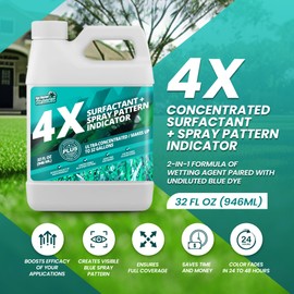 32oz 4X Spray Pattern Indicator Dye + Surfactant, Makes 32 Gallons of Wetting Agent for Lawn & Turf Mark - Effective Spray Indicator, Liquid Blue Dye for Marking Turf, Easy to Mix & Apply