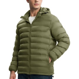 Gopune Men's Lightweight Puffer Jacket Detachable Hooded Water Resistant Puffy Winter Down Jackets for Snow Ski Travel,Army Green XL