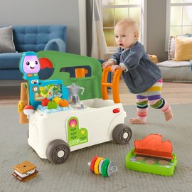 Fisher-Price Baby to Toddler Toy Laugh & Learn 3-in-1 On-the-Go Camper Walker & Activity Center with Smart Stages for Ages 9+ Months​, Tan/Green
