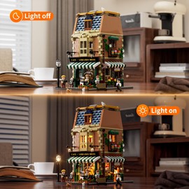 Funwhole Book-Cafe Lighting Building-Bricks Set - City Town Coffee House LED Light Modular Construction Building Model Sets 1718 Pcs for Adults and Teen