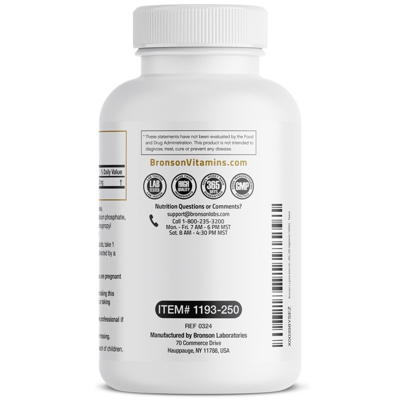 Bronson L-Lysine Extra Strength 1000 MG per Tablet High Potency,