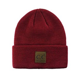 C.C Unisex Plain Cuff Skull Cap Winter Knit Beanie Hat, Burgundy