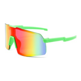 LIU·WEN Kids Sports Baseball Sunglasses Age 3-12 - Youth Cycling Shades for Boys Girls(Green/Red Mirror)
