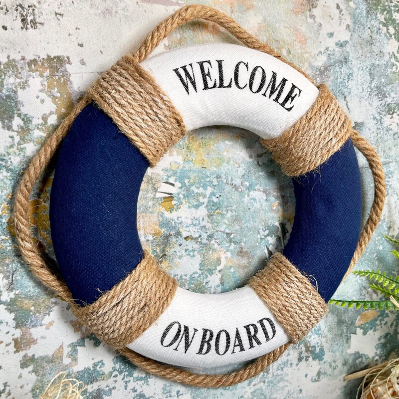 Welcome On Board Life Ring Dark Blue Lifebuoy Nautical Bathroom