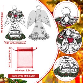 Lyrow 6 Pcs Christmas Friendship Gifts Angel Inspirational Charms Gifts Your Friendship Means The Most to Me Ornaments with Red Festive Bags for Christmas Tree Jewelry Making Decor Women
