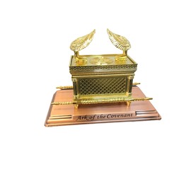 3 ARCHES USA Gold Plated The Ark of The Covenant Figurine Model (11” x 6.5” x 8.5”) with Contents - Aaron's Rod, Manna, Ten Commandments - Detailed Replica Tabletop Decor