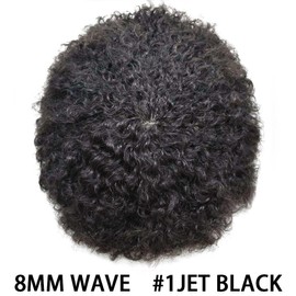 Man Weave Hair Unit Black Men Afro Toupee Hair Unit For Black Men African American Men Wig Afro Toupee (8''X10'', #1 JET BLACK-8MM Wave)