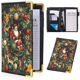Tucocoo Santa Claus Waitress Book, Leather Server Books for Waitress with Zipper Pocket, Christmas Server Book, Cash Check Bill Receipt Holder, Guest Book Note Pad Waiter Accessories Fit Server Apron