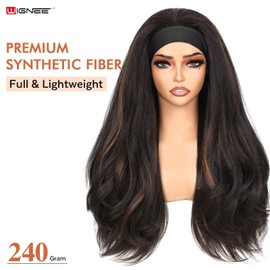 Yaki Curly Headband Wig For Black Women 26 Inch Brown Highlight