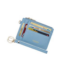 Wikavanli - Funda delgada con bloqueo de RFID para tarjetas de crédito para mujer, portafolios pequeña y compacta de piel con llavero, Azul, portafolios pequeña de moda