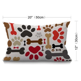 BGBDEIA Dogs Paws and Bones Cotton Linen Throw Lumbar Waist Cushion Cover Pillow Case Home Office Decorative Rectangle 12 X 20 Inches 30 x 50 cm
