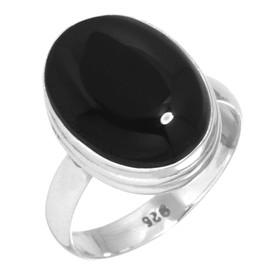 Jeweloporium Real Black Onyx 925 Silver Ring for Women Gemstone Cocktail Silver Ring Size O Valentine's Day Gift Victorian Jewelry