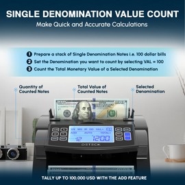 DETECK DT200 Money Counter Machine with Value Count - Large 4” LCD Display Cash Counter Machine, Add and Batch Modes, UV/MG/IR Counterfeit Detection Bill Counter, 1300 Bills/Min - Print Option