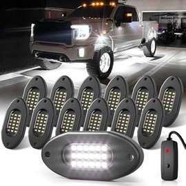 Honalia Pure White Rock Lights for Trucks 12 PC, 6000K White LED Rock Lights Kits with Switch 12 Extension Wires
