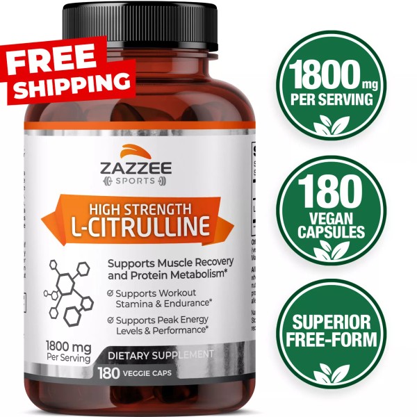 High Strength L-Citrulline Malate 180 Veggie Capsules 1800 mg, Free-Form