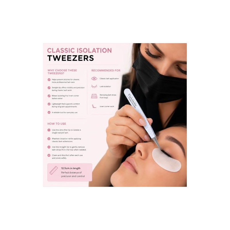 Eyeluvlashes Classic Isolation Tweezers 12.5cm – Professional Straight Lash Tweezers