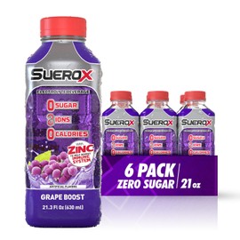 SueroX Sugar Free Sports Drink for Hydration and Recovery, Electrolyte Hydration Drink with 8 Ions, Zero Calorie Sports Drinks, Grape Boost, 21.3 Fl Oz, 6 Count