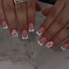 Uñas postizas cortas cuadradas de acrílico blanco con diseños florales,